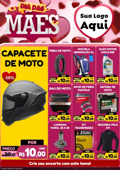 Modelo de Encarte para Encarte A4 Vertical com o tema Dia Das Mães para Moto peças