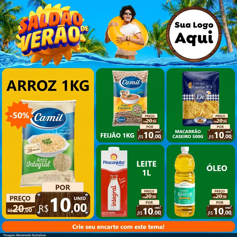 Modelo de Rede Social para Feed Facebook com o tema Saldão de Verão para Supermercado