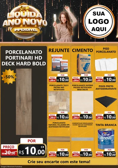 Modelo de Encarte para Encarte A4 Vertical com o tema Liquida Ano Novo Imperdível para Pisos e revestimentos
