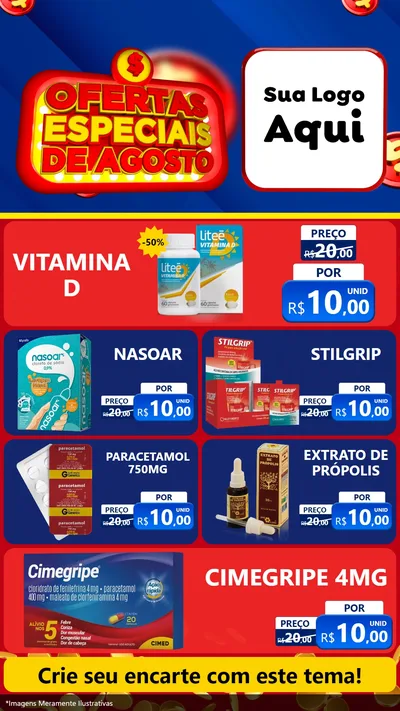 Modelo de TV para TV Vertical com o tema Ofertas Especiais de Agosto para Farmácia