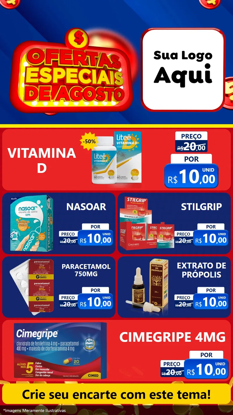 Modelo de TV para TV Vertical com o tema Ofertas Especiais de Agosto para Farmácia