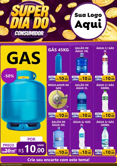 Modelo de Encarte para Encarte A4 Vertical com o tema Super Dia do Consumidor para Água e gás