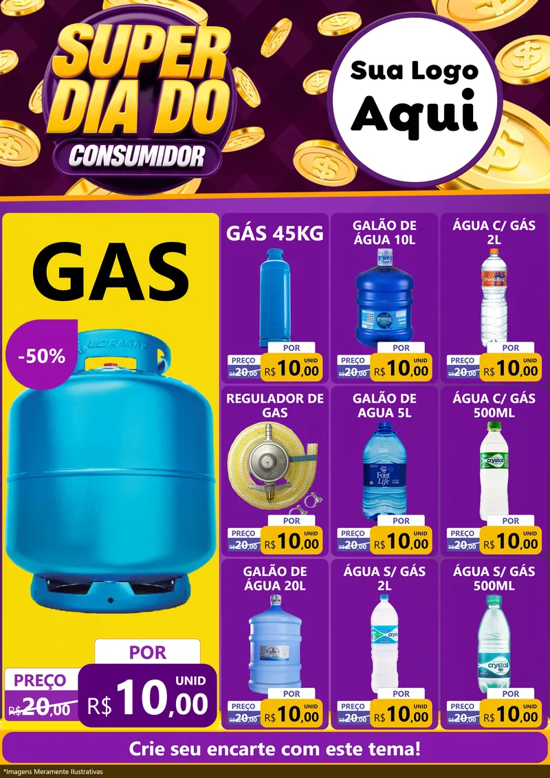 Modelo de Encarte para Encarte A4 Vertical com o tema Super Dia do Consumidor para Água e gás