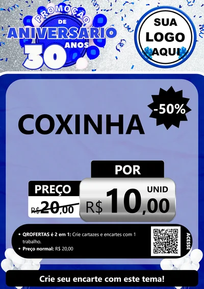 Modelo de Cartaz para Cartaz A4 Vertical com o tema Promoção de Aniversário - 30 Anos para Salgadaria