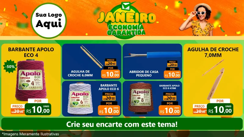 Modelo de TV para TV Horizontal com o tema Janeiro - Economia Garantida para Armarinho e Aviamentos