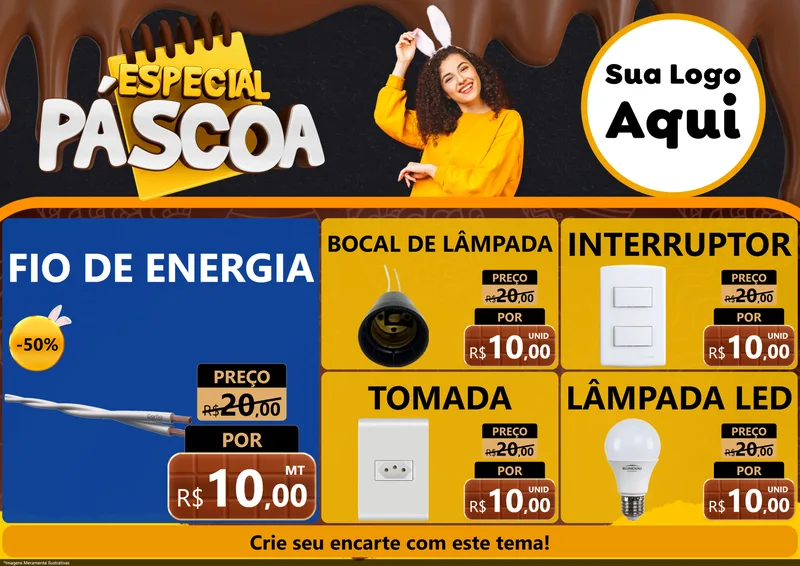 Modelo de Encarte para Encarte A4 Horizontal com o tema Especial Páscoa para Materiais Elétricos