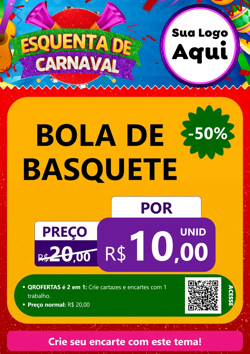 Modelo de Cartaz para Cartaz A4 Vertical com o tema Esquenta de Carnaval para Artigos Esportivos