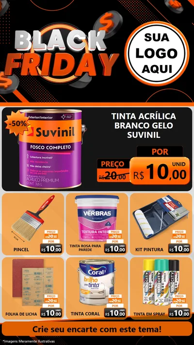 Modelo de Rede Social para Stories com o tema Black Friday para Tintas e Ferramentas