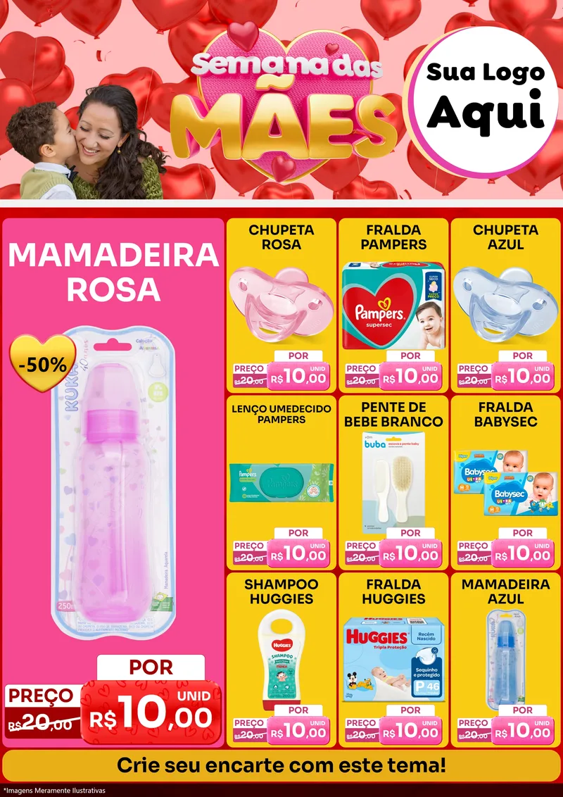 Modelo de Encarte para Encarte A4 Vertical com o tema Semana Das Mães para Bebês