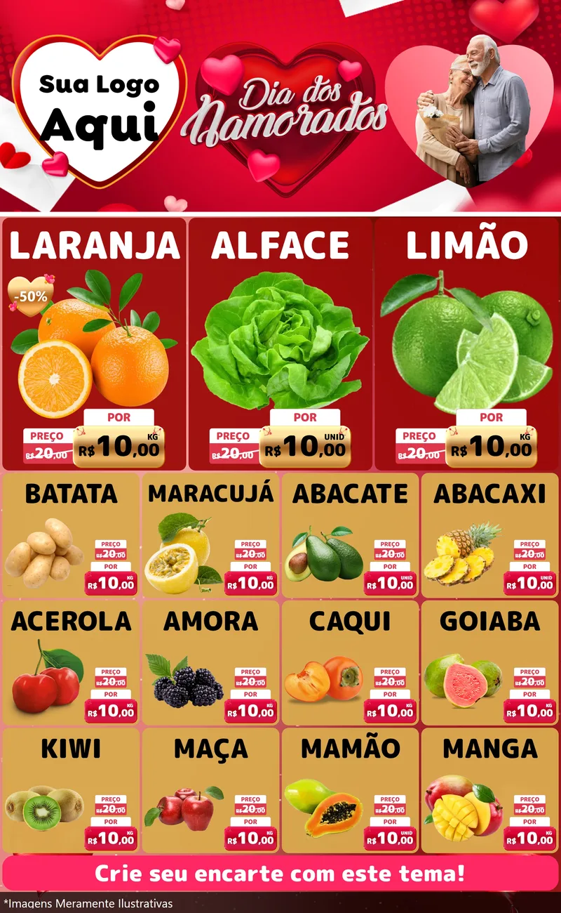 Modelo de Encarte para Encarte Grande com o tema Dia Dos Namorados para Hortifrúti