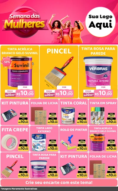 Modelo de Encarte para Encarte Grande com o tema Semana das Mulheres para Tintas e Ferramentas