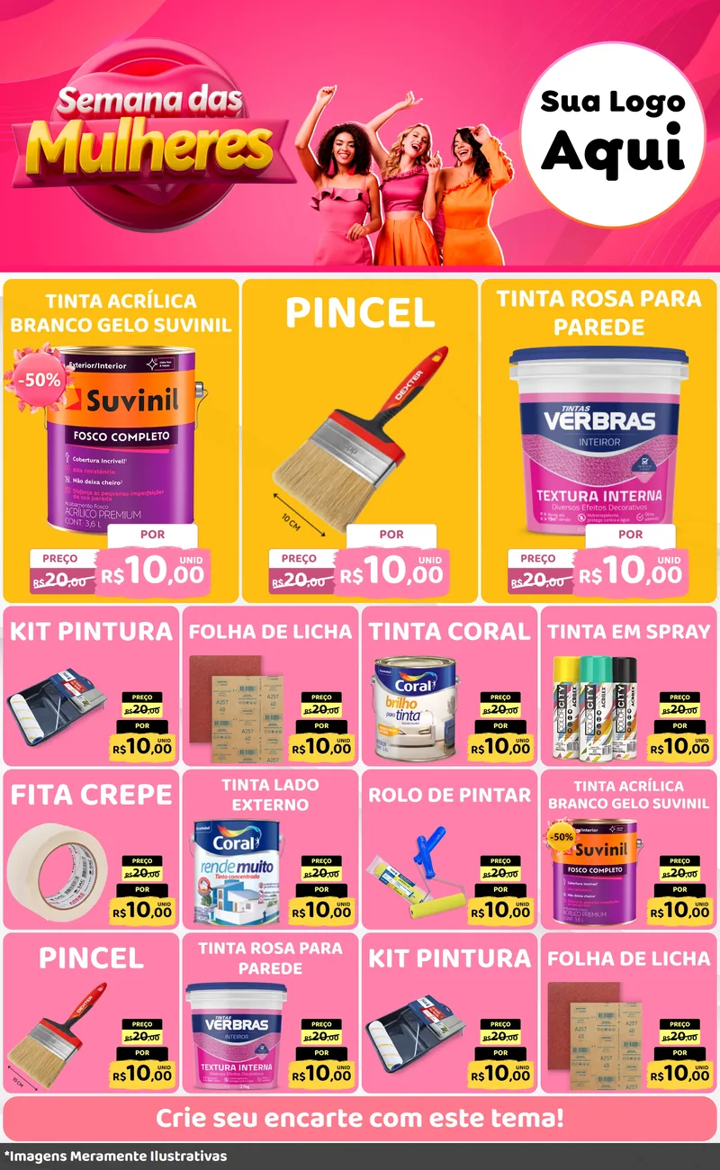 Modelo de Encarte para Encarte Grande com o tema Semana das Mulheres para Tintas e Ferramentas