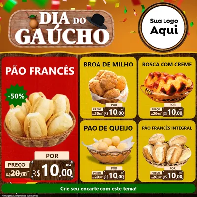 Modelo de Rede Social para Feed Facebook com o tema Dia do Gaúcho para Padaria