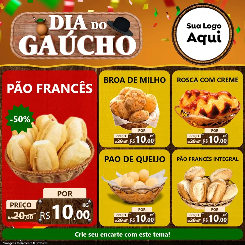 Modelo de Rede Social para Feed Facebook com o tema Dia do Gaúcho para Padaria