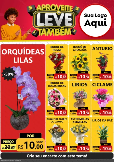 Modelo de Encarte para Encarte A4 Vertical com o tema Aproveite e Leve Também para Floricultura e jardim