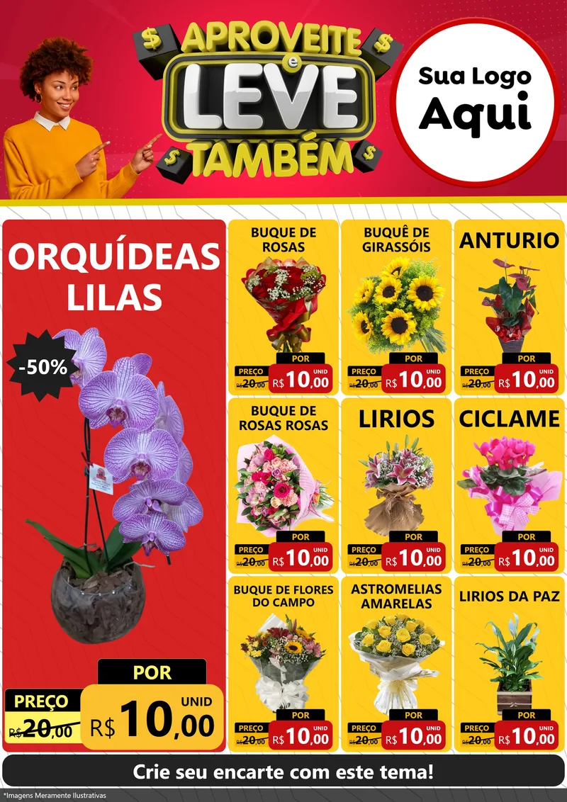 Modelo de Encarte para Encarte A4 Vertical com o tema Aproveite e Leve Também para Floricultura e jardim