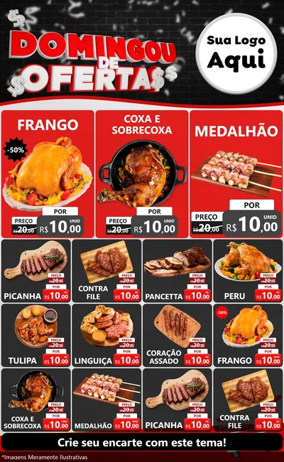 Modelo de Encarte para Encarte Grande com o tema Domingou de Ofertas para Assados