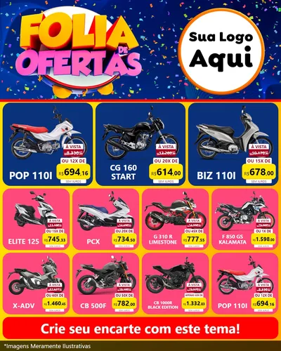 Modelo de Rede Social para Feed Instagram com o tema Folia de Ofertas para Concessionaria de Motos