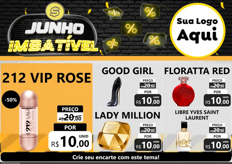 Modelo de Encarte para Encarte A4 Horizontal com o tema Junho Imbatível para Perfumes