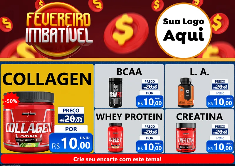 Modelo de Encarte para Encarte A4 Horizontal com o tema Fevereiro Imbatível para Suplementos alimentares