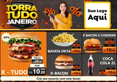 Modelo de Encarte para Encarte A4 Horizontal com o tema Torra Tudo Janeiro para Hamburgueria