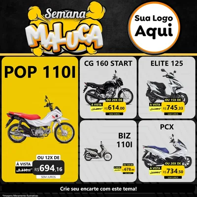 Modelo de Rede Social para Feed Facebook com o tema Semana Maluca para Concessionaria de Motos