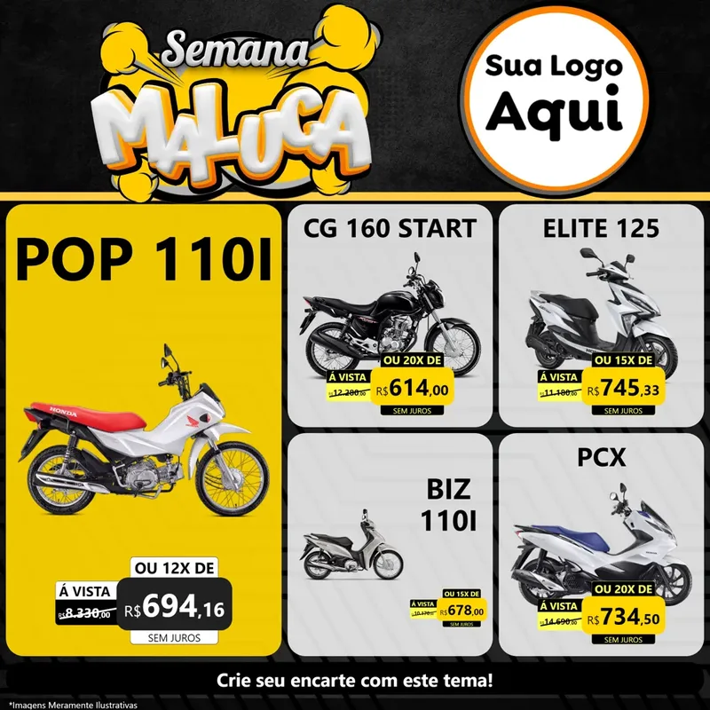 Modelo de Rede Social para Feed Facebook com o tema Semana Maluca para Concessionaria de Motos