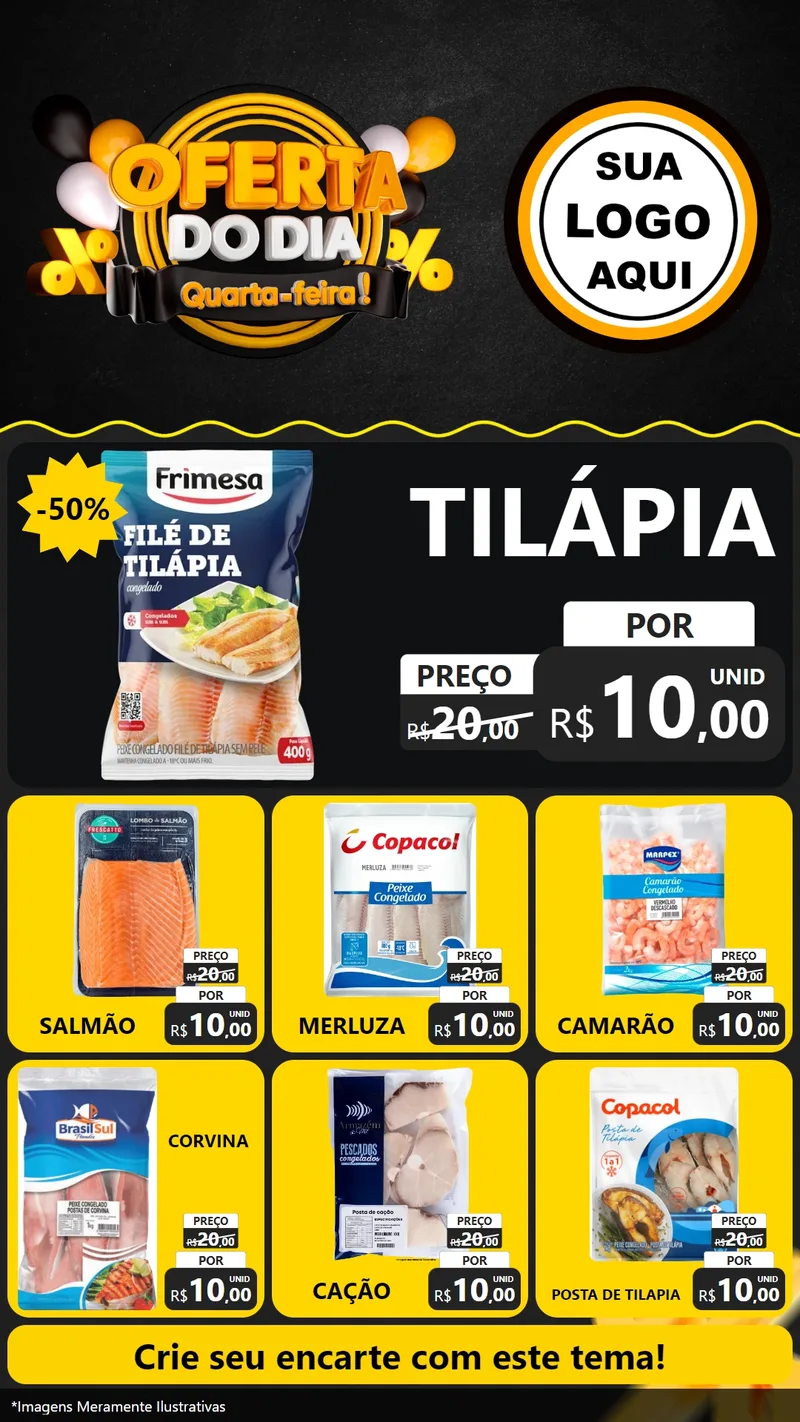 Modelo de Rede Social para Stories com o tema Oferta do Dia - Quarta Feira! para Peixaria
