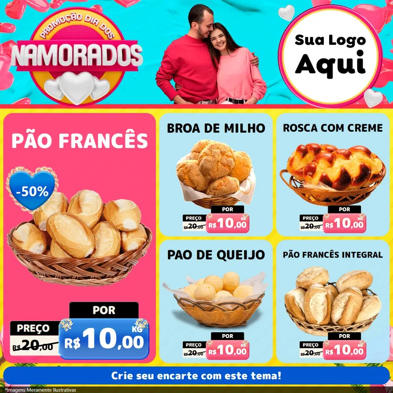 Modelo de Rede Social para Feed Facebook com o tema Promoção Dia dos Namorados para Padaria