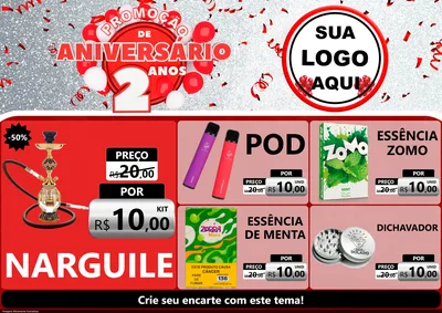 Modelo de Encarte para Encarte A4 Horizontal com o tema Promoção de Aniversário - 2 Anos para Tabacaria