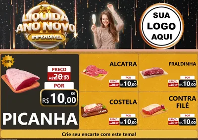 Modelo de Encarte para Encarte A4 Horizontal com o tema Liquida Ano Novo Imperdível para Açougue