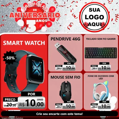 Modelo de Rede Social para Feed Facebook com o tema Promoção de Aniversário - 3 Anos para Informática