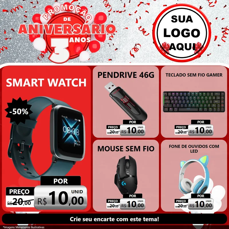 Modelo de Rede Social para Feed Facebook com o tema Promoção de Aniversário - 3 Anos para Informática