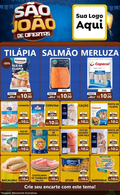 Modelo de Encarte para Encarte Grande com o tema São João Ofertas Imbatíveis! - Junina para Peixaria