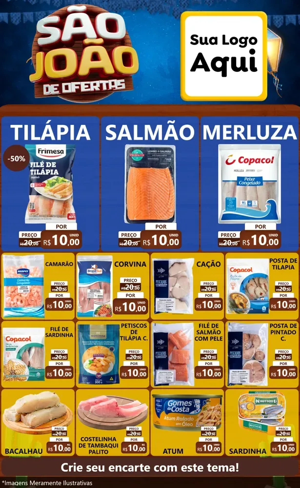 Modelo de Encarte para Encarte Grande com o tema São João Ofertas Imbatíveis! - Junina para Peixaria