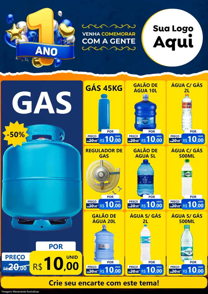 Modelo de Encarte para Encarte A4 Vertical com o tema Um Ano de Aniversário para Água e gás