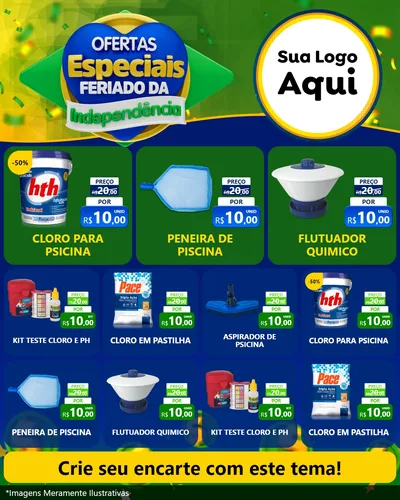 Modelo de Rede Social para Feed Instagram com o tema Ofertas Especiais Feriado da Independência para Produtos para Piscina