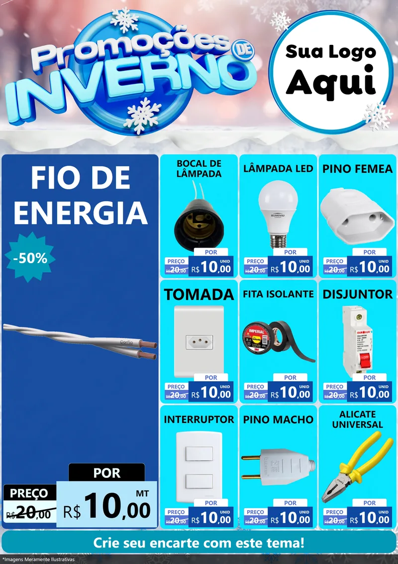 Modelo de Encarte para Encarte A4 Vertical com o tema Promoções de Inverno para Materiais Elétricos