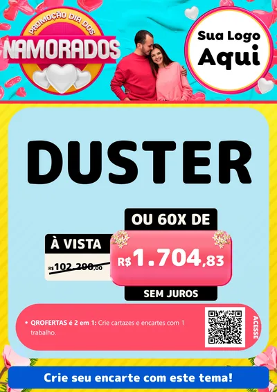 Modelo de Cartaz para Cartaz A4 Vertical com o tema Promoção Dia dos Namorados para Concessionaria de Carros