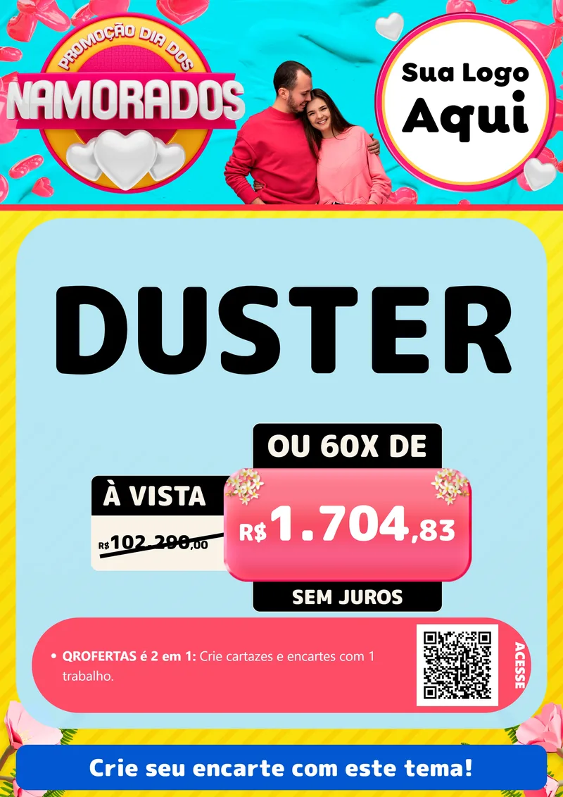 Modelo de Cartaz para Cartaz A4 Vertical com o tema Promoção Dia dos Namorados para Concessionaria de Carros