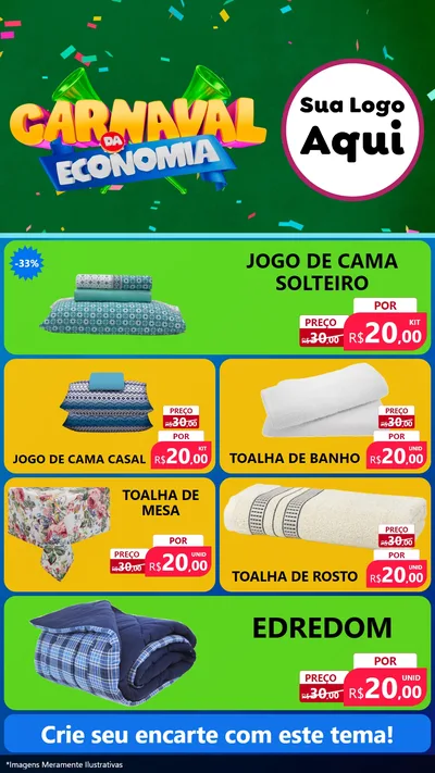 Modelo de TV para TV Vertical com o tema Carnaval da Economia para Cama, Mesa e Banho
