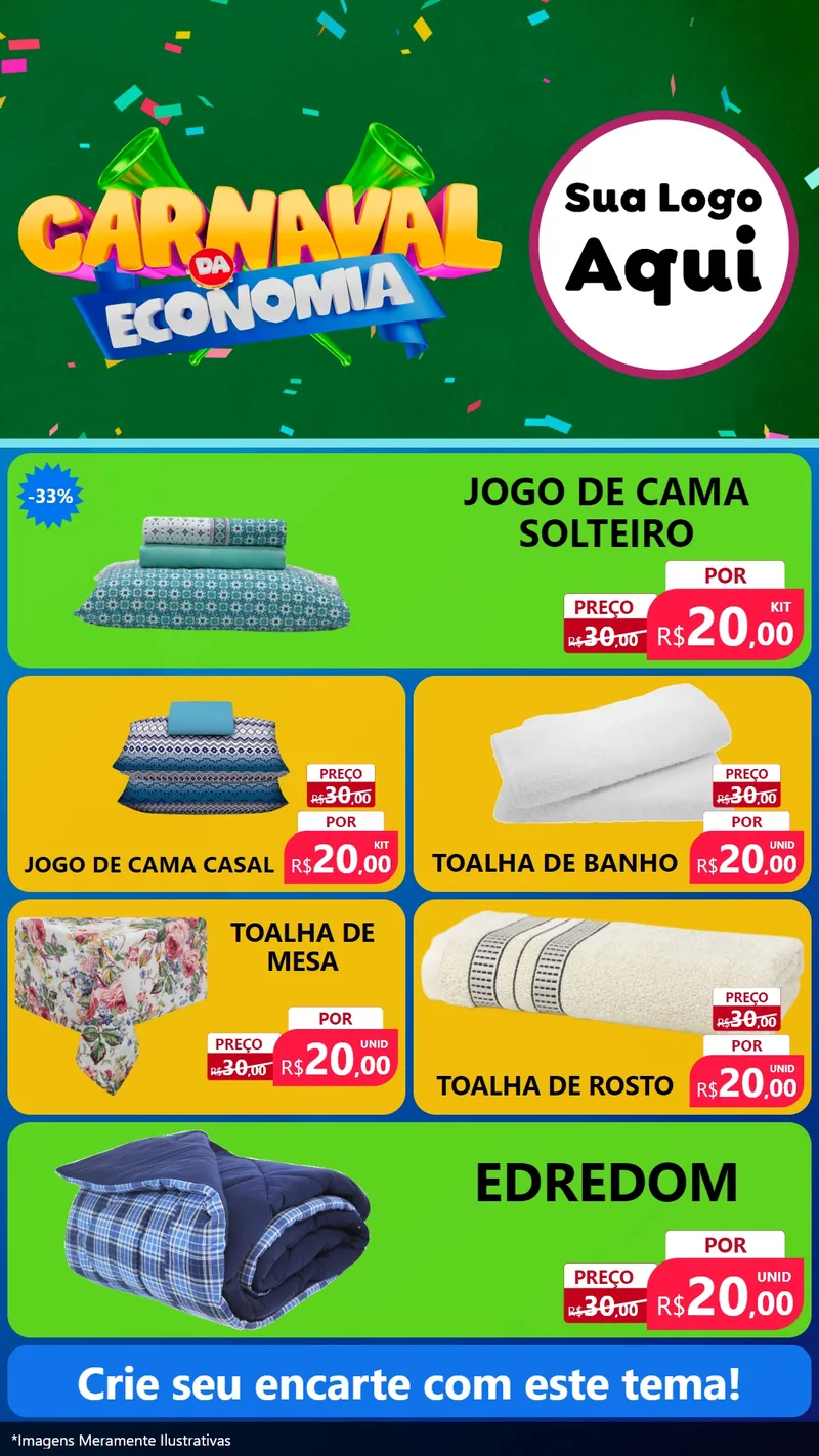 Modelo de TV para TV Vertical com o tema Carnaval da Economia para Cama, Mesa e Banho