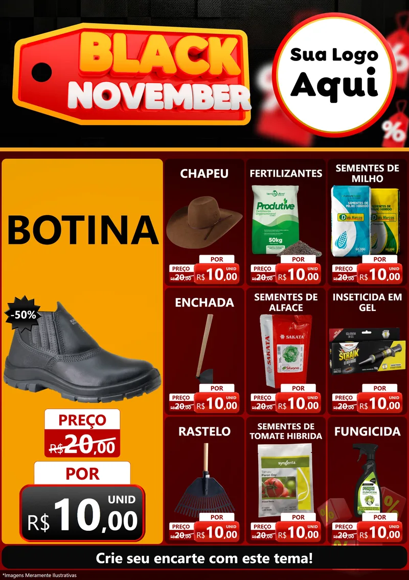 Modelo de Encarte para Encarte A4 Vertical com o tema Black November para Agropecuária