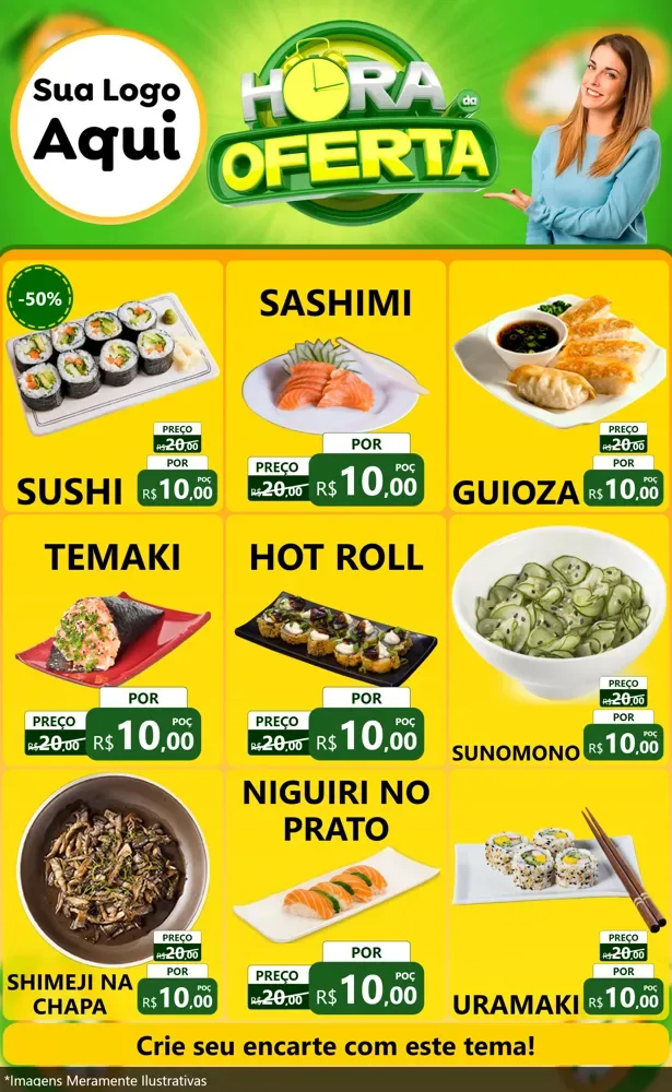 Modelo de Encarte para Encarte Grande com o tema Hora da Oferta para Comida japonesa
