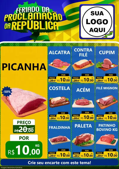 Modelo de Encarte para Encarte A4 Vertical com o tema Feriado da Proclamação da República para Açougue
