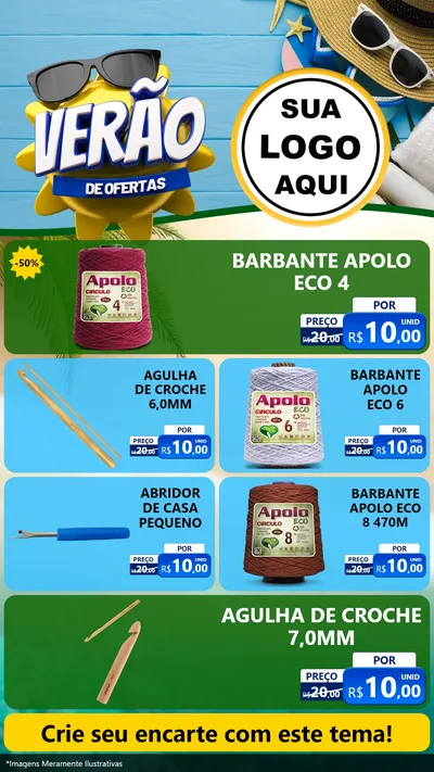 Modelo de TV para TV Vertical com o tema Verão de Ofertas para Armarinho e Aviamentos