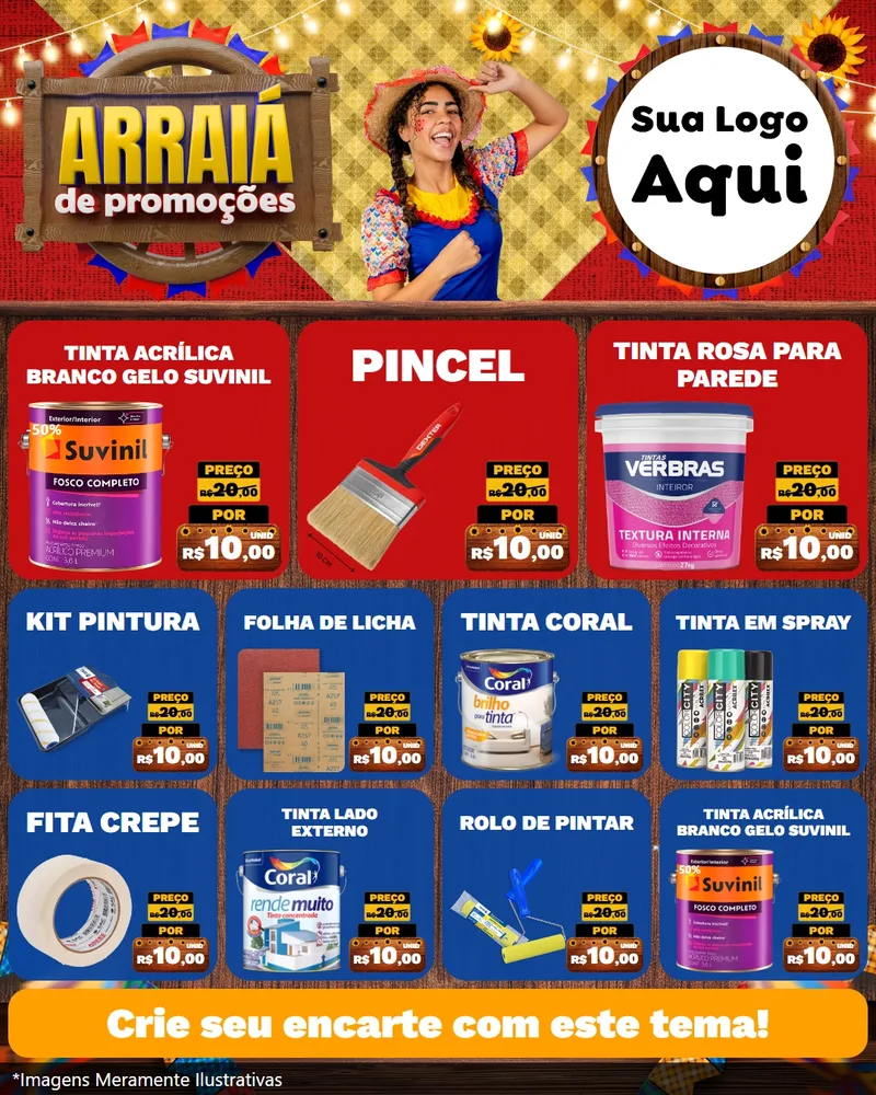 Modelo de Rede Social para Feed Instagram com o tema Arraiá de Promoções para Tintas e Ferramentas