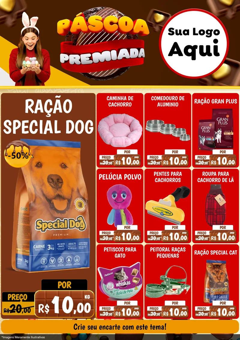 Modelo de Encarte para Encarte A4 Vertical com o tema Páscoa Premiada para Pet Shop