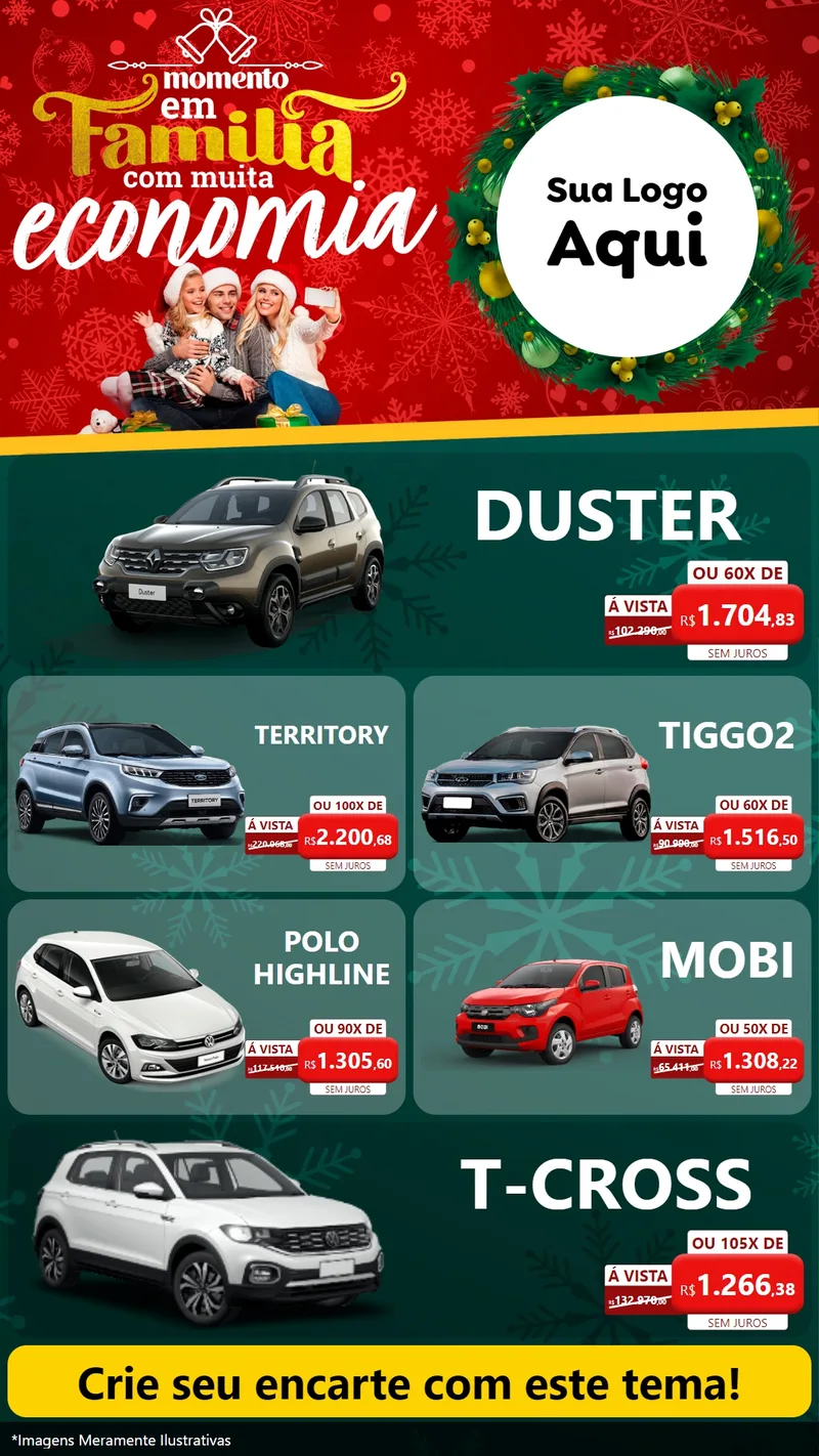 Modelo de TV para TV Vertical com o tema Momento em Família (Natal) para Concessionaria de Carros
