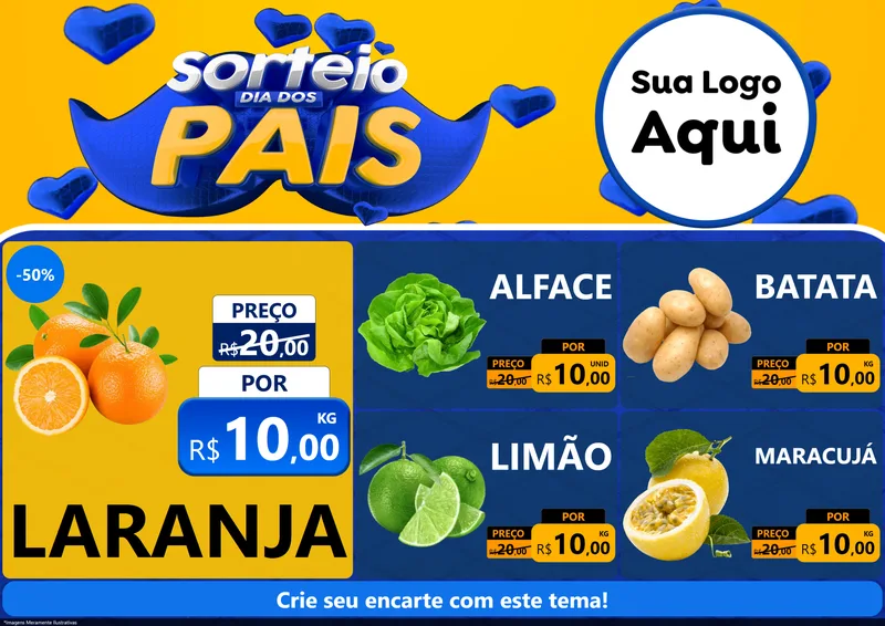 Modelo de Encarte para Encarte A4 Horizontal com o tema Sorteio Dia dos Pais para Hortifrúti